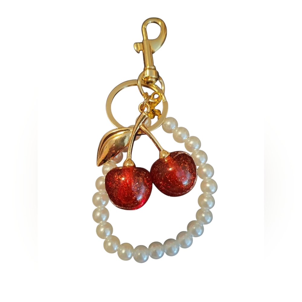 Cherry & Pearls Bagcharm Or Keychain